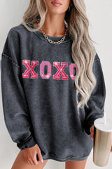 Gray Corded Valentine Sequin Graphic Sweatshirt