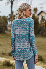 Printed Square Neck Long Sleeve Blouse - PD SECRET REALM