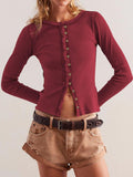 Ribbed Round Neck Long Sleeve Top - PD SECRET REALM