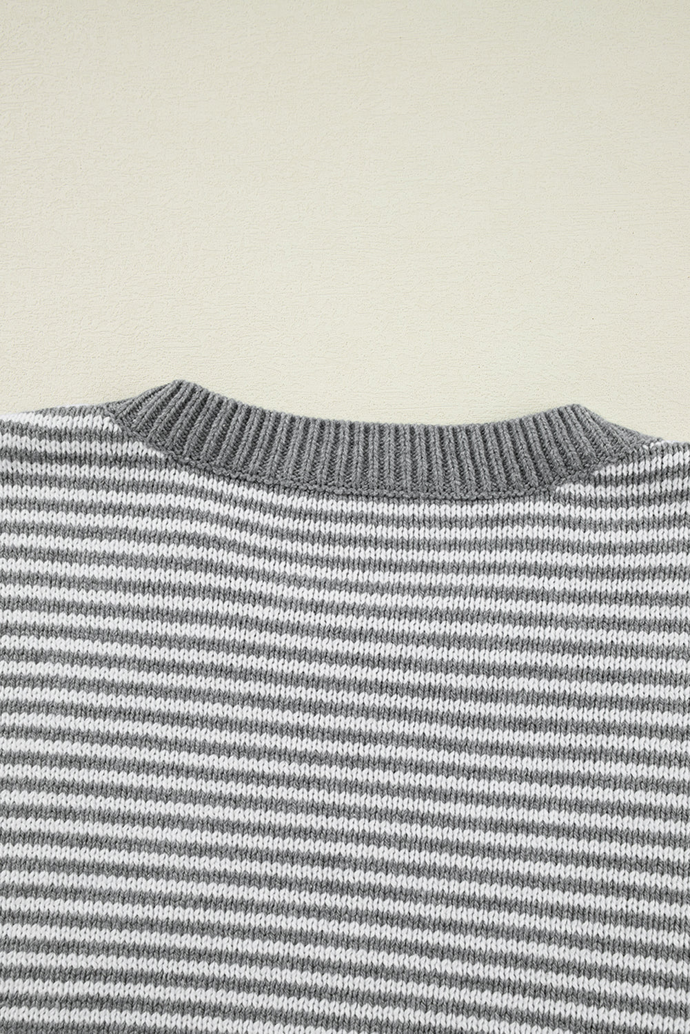 Gray Stripe Twisted Knitted Drop Shoulder Sweater