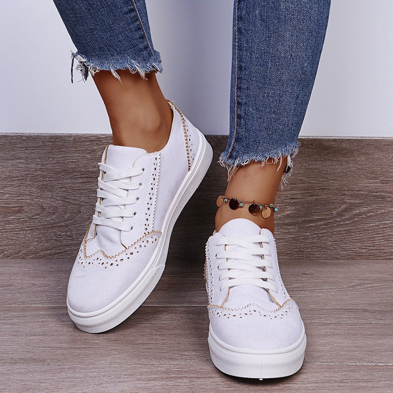 Lace-Up Suedette Flat Sneakers