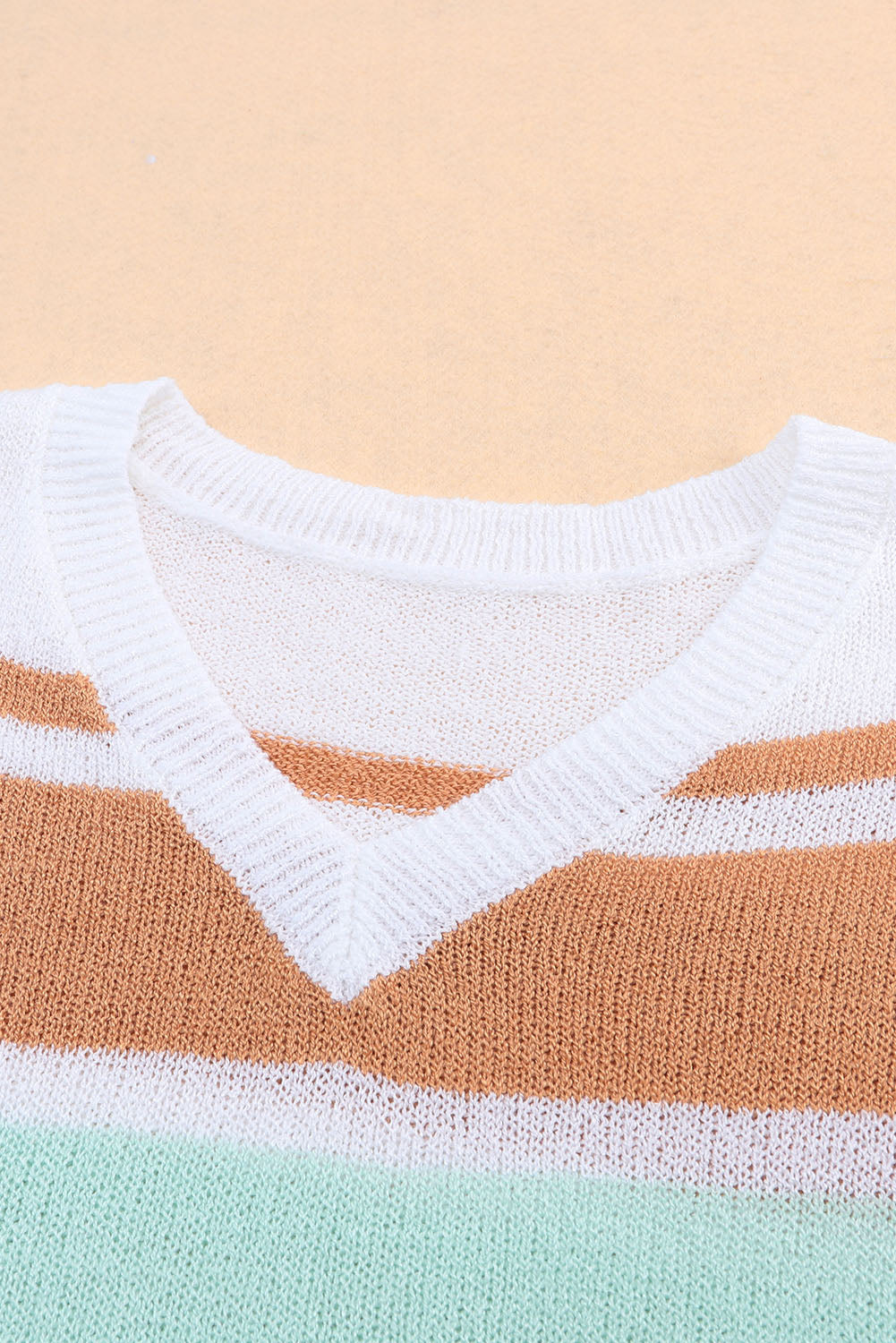 Multicolor Colorblock Stripe V Neck Split Sweater