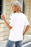 Round Neck Buttoned Short Sleeve T-Shirt - PD SECRET REALM