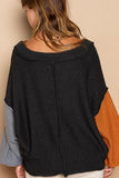 Exposed Seam Roll Edge Color Block V Neck Sweater - PD SECRET REALM