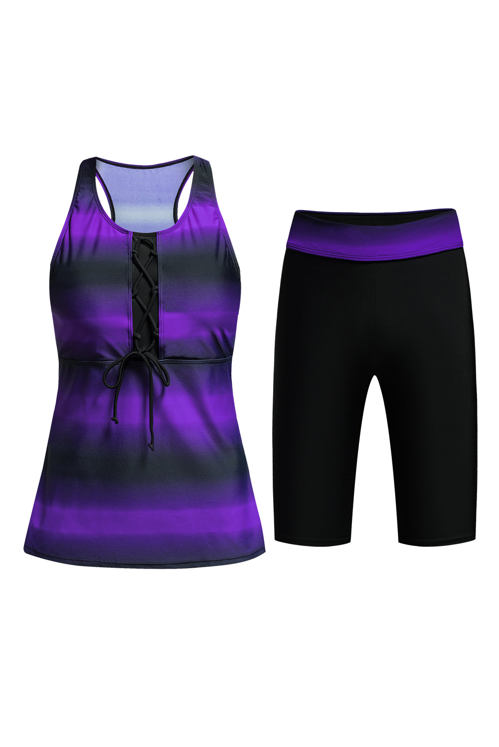 Purple Lace Up Padded Racerback Tankini Swimsuit