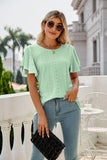 Eyelet Flutter Sleeve Round Neck Top - PD SECRET REALM