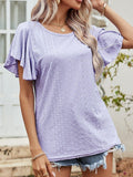 Round Neck Flutter Sleeve Blouse - PD SECRET REALM