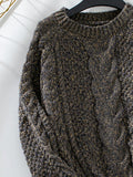 Cable Knit Round Neck Cold Shoulder Sweater - PD SECRET REALM