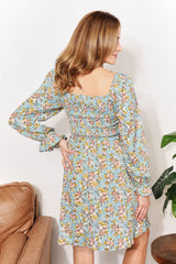 Honey Floral Smocked Flounce Sleeve Square Neck Dress - PD SECRET REALM