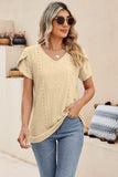 Eyelet Petal Sleeve V-Neck Knit Top - PD SECRET REALM