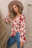 Floral V-Neck Drawstring Peplum Blouse - PD SECRET REALM