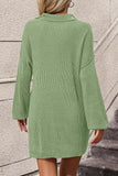 Collared Neck Long Sleeve Sweater Dress with Pockets - PD SECRET REALM