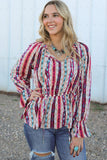 Blusa con peplo e scollo a V con stampa western multicolore