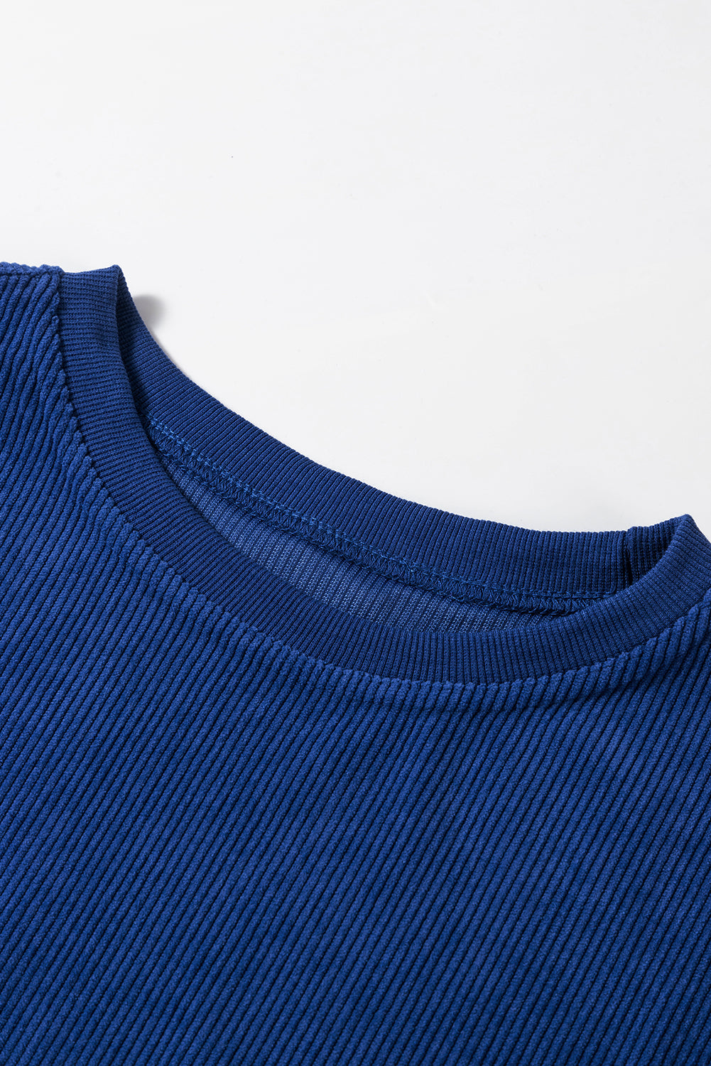 Dark Blue Plain Drop Sleeve Crinkle Rib Oversized Sweatshirt