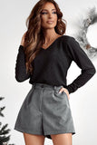 Bowknot V-Neck Long Sleeve Blouse - PD SECRET REALM