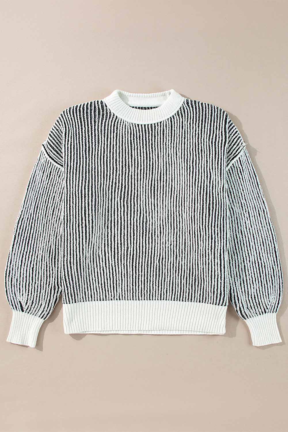 Chestnut Striped Contrast Trim Loose Sweater