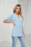 Eyelet Short Puff Sleeve Notched Neck Top - PD SECRET REALM