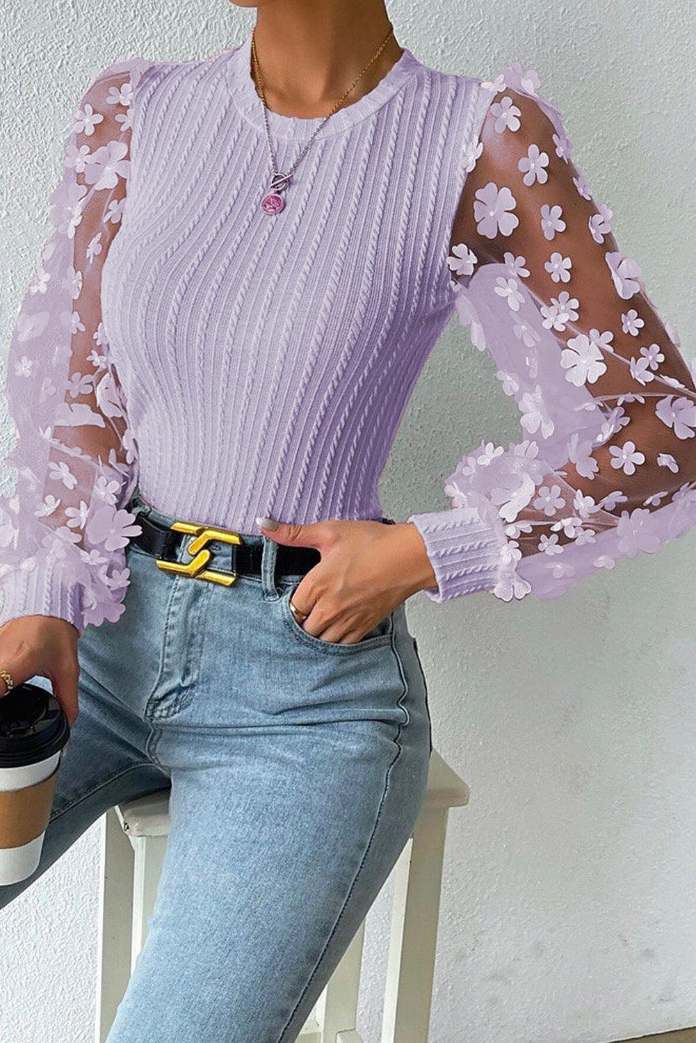 Textured Applique Long Sleeve Blouse