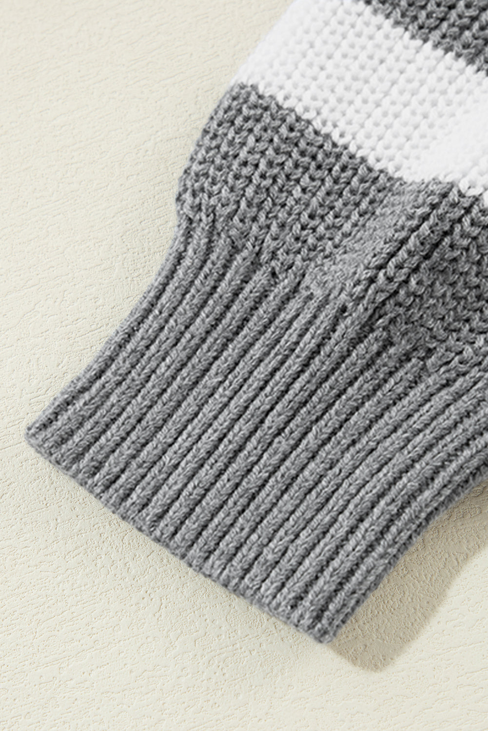 Gray Stripe Twisted Knitted Drop Shoulder Sweater