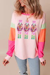 Sequin Nutcracker Round Neck Long Sleeve Top - PD SECRET REALM