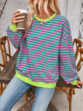 Lovelet Contrast Striped Long Sleeve Sweatshirt - PD SECRET REALM