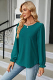 Round Neck Flounce Sleeve Blouse - PD SECRET REALM