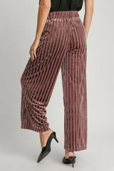 Full Size Elastic Waist Striped Wide Leg Velvet Pants