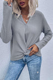 Perfee Twist Front Long Sleeve Waffle Knit Top - PD SECRET REALM