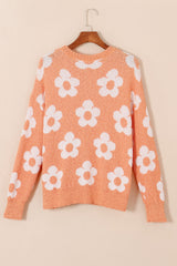 Flower Round Neck Dropped Shoulder Sweater