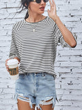 FAM-FAM Striped Round Neck Raglan Sleeve T-Shirt - PD SECRET REALM