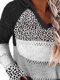 Full Size Openwork Leopard Drawstring Hooded Sweater - PD SECRET REALM