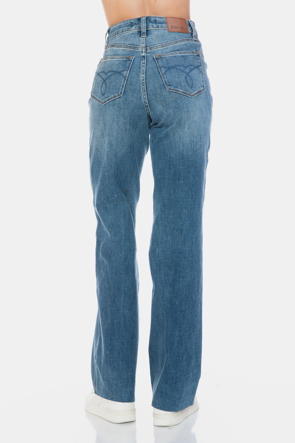 Full Size Tummy Control Cut Raw Hem Straight Jeans