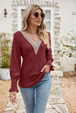 Eyelet V-Neck Smocked Flounce Sleeve Blouse - PD SECRET REALM