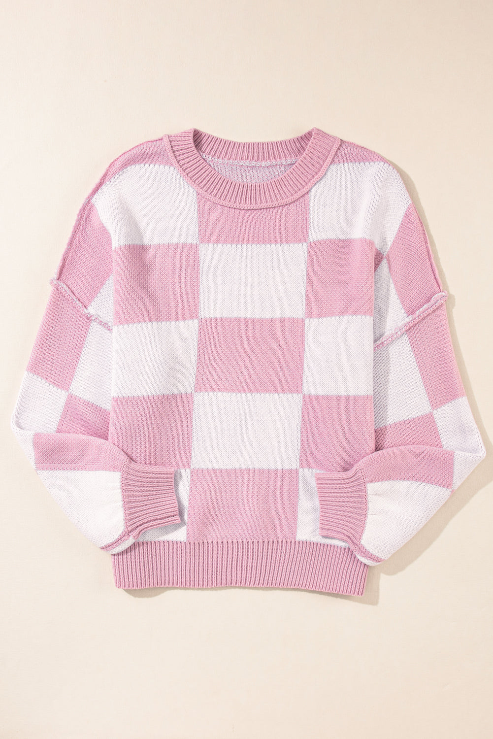 Green Checkered Bishop Sleeve Pullover Sweater