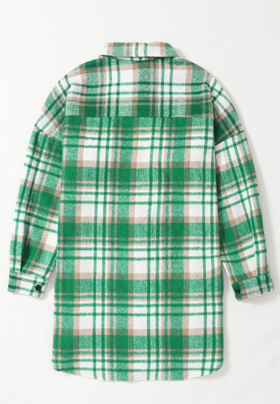 Plaid Flap Pocket Long Sleeve Shacket