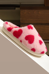 Fiery Red Valentines Heart Pattern Winter Fuzzy Slippers