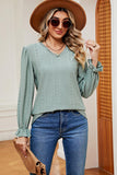 Eyelet V-Neck Flounce Sleeve T-Shirt - PD SECRET REALM