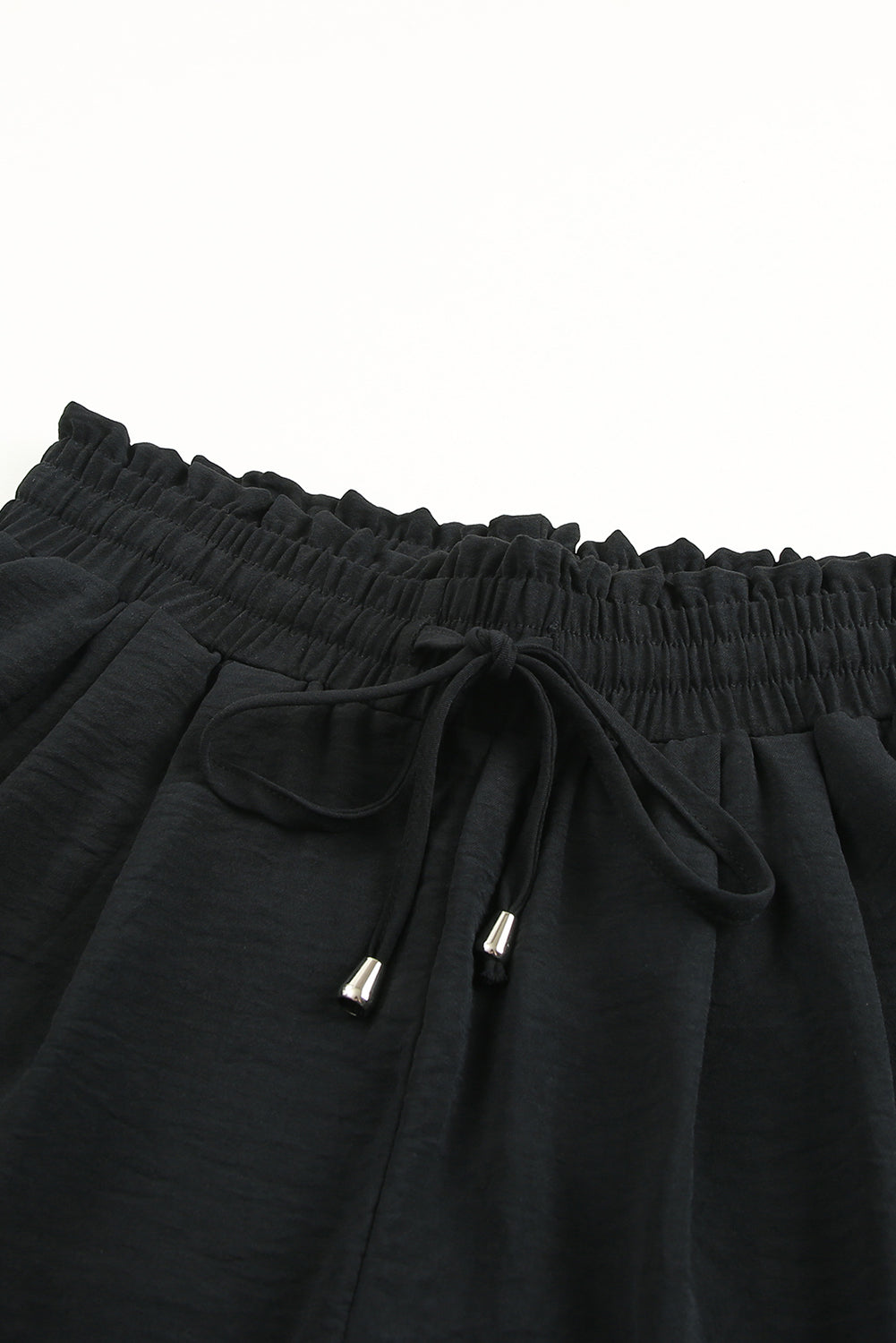 Black Solid Color Drawstring Smocked Waist Joggers