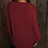 Round Neck Long Sleeve Ruched Blouse - PD SECRET REALM