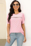 Eyelet Round Neck Short Sleeve T-Shirt - PD SECRET REALM