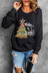 Black Merry Bright Christmas Tree Graphic Sweatshirt