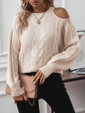 Cable Knit Round Neck Cold Shoulder Sweater - PD SECRET REALM