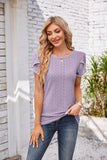 Eyelet Round Neck Petal Sleeve T-Shirt - PD SECRET REALM