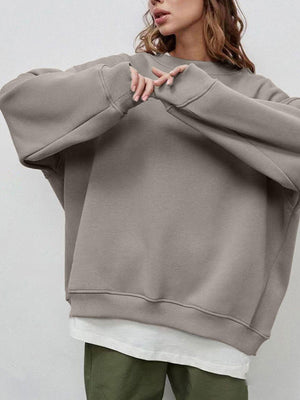 Round Neck Dropped Shoulder Long Sleeve Sweatshirt - PD SECRET REALM