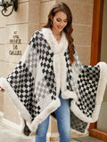 Fuzzy Checkered Long Sleeve Poncho - PD SECRET REALM