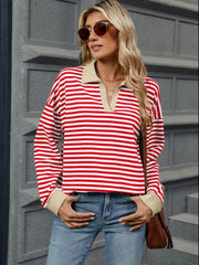 Striped Jnny Collar Long Sleeve Sweatshirt