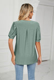 Eyelet Short Puff Sleeve Notched Neck Top - PD SECRET REALM