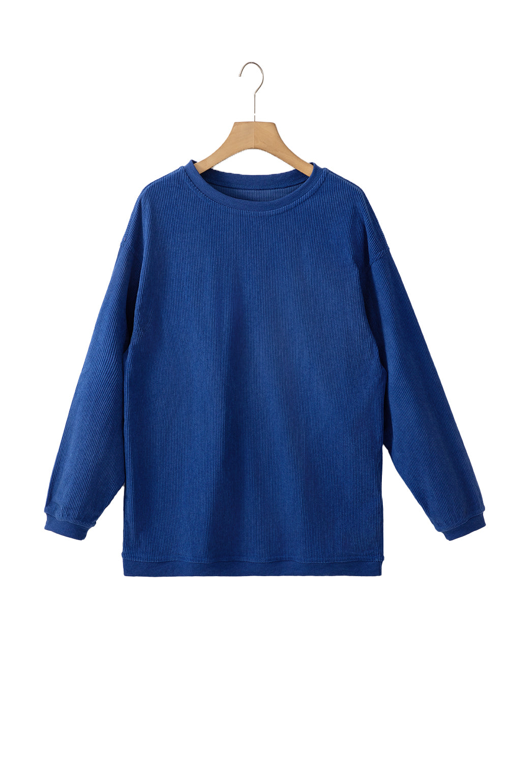 Dark Blue Plain Drop Sleeve Crinkle Rib Oversized Sweatshirt