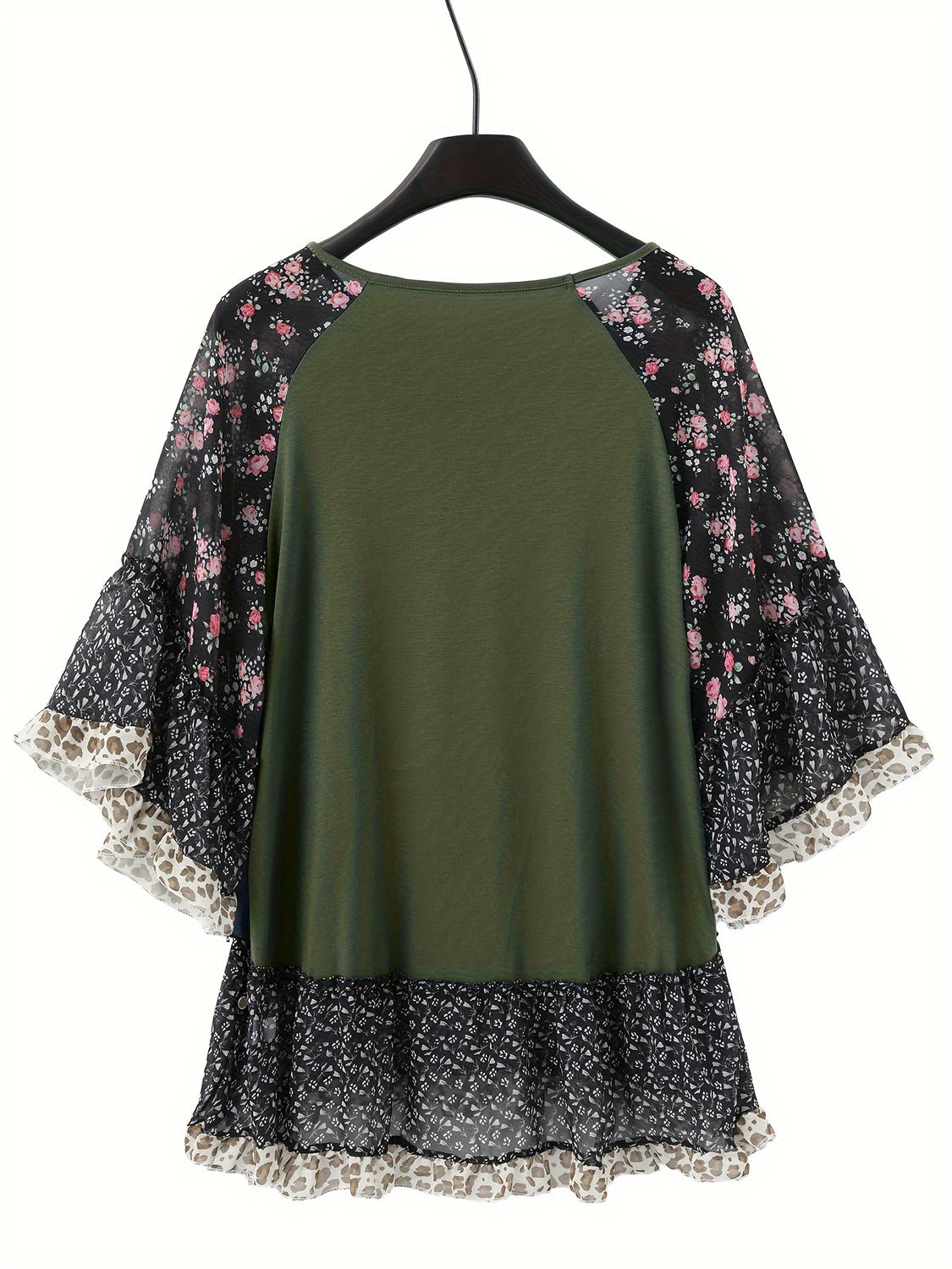 Full Size Frill Printed Round Neck Half Sleeve Blouse