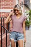 Eyelet Flutter Sleeve Scalloped V-Neck Top - PD SECRET REALM